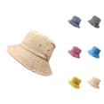 thumbnail image 1 of Men's Foldable Boonie Bucket Hat - Military Style Sun Hat Unisex Washed Old Sunscreen Shade Solid Color Breathable Hole Hollow Denim Fisherman Hat, 1 of 3