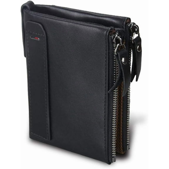 Men's Folding Double Zip Wallet RFID Blocks Retro Short Coin Purse