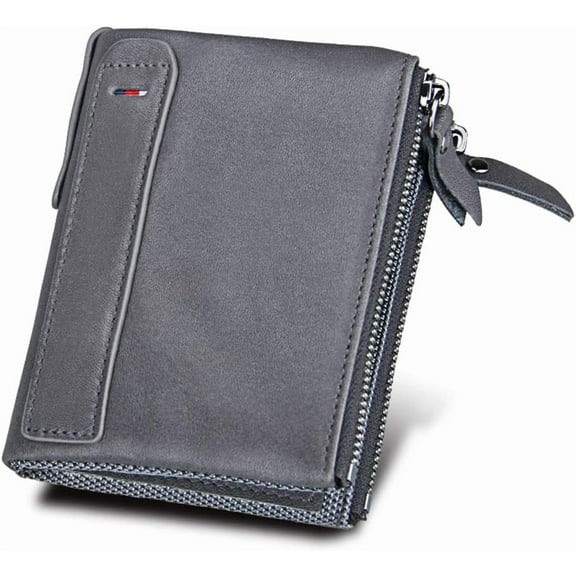 Men's Folding Double Zip Wallet RFID Blocks Retro Short Coin Purse