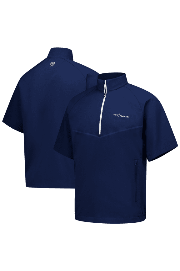 Men's FootJoy Navy THE PLAYERS Short Sleeve Zephyr Half-Zip Wind-Shirt