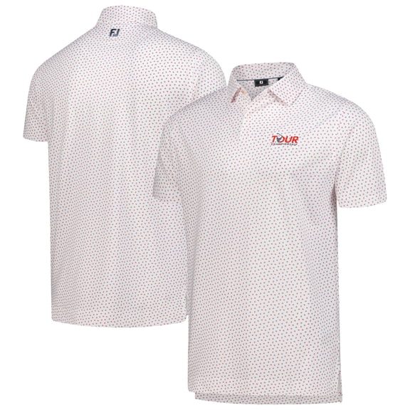 Men's-FootJoy White TOUR Championship ProDry Bounce Print Stretch Pique Polo