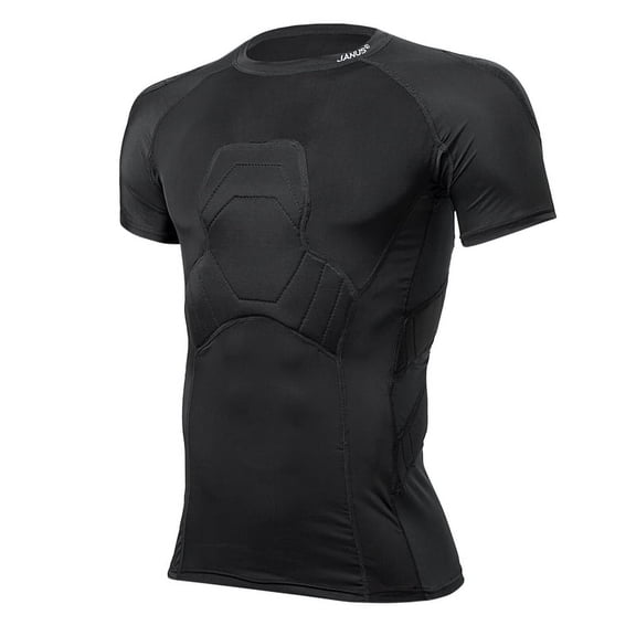 Men's Football Shirt Padded Football Goalkeeper Jerseys Mens Compression Shirt with Shoulder Back Rib Pads for Adult Football Basketball Baseball Softball Rugby