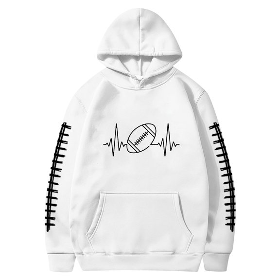 Men's Football Streetwear Pullover Loose-Fit Long Sleeve Crewneck Sweatshirts For Men Premium Cotton-Polyester Blend, Printed Hoodie With Pockets (White-j, XL)