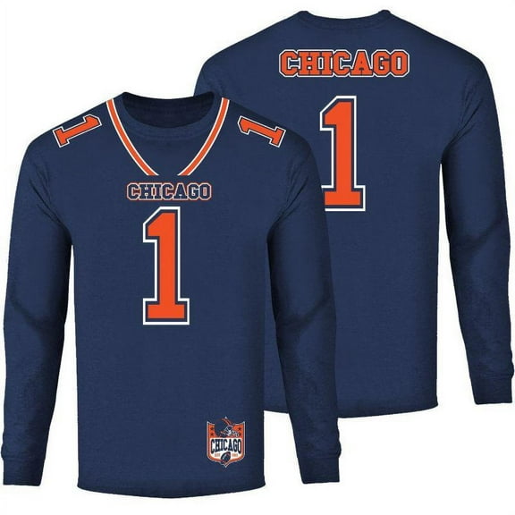 Men's Football Team Jersey Long Sleeve Shirt Chicago - Navy L