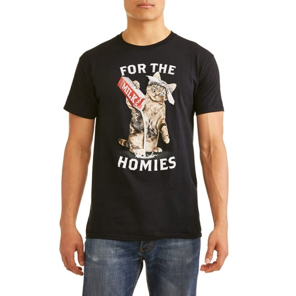 Teelocity Men's Funny Gangster Rapper Cat Pouring One out For the Homies Black Relaxed Fit Short Sleeve Graphic T-Shirt