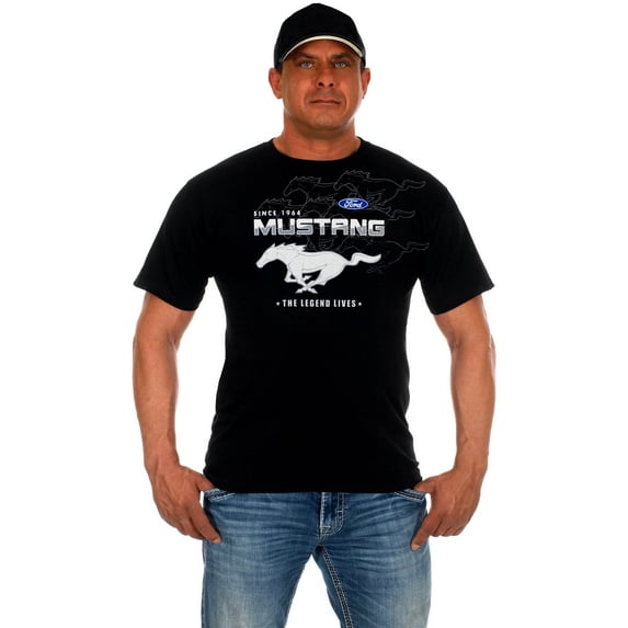 Men's Ford Mustang Collage Short Sleeve Black Crew Neck T-Shirt