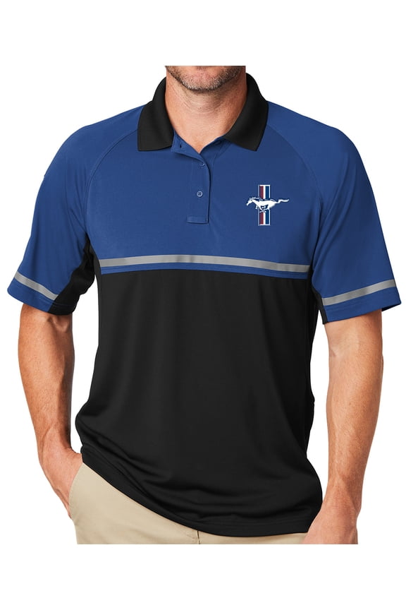 Men's Ford Mustang Legend Lives GT Polo Shirt - Royal/Black, 2XL