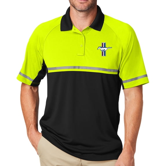 Men's Ford Mustang Legend Lives GT Polo Shirt - Safety Yellow/Black, 3XL