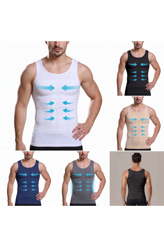 Men’s Form-Fitting Compression Shaper Tank, Seamless Slimming Undershirt with Tummy Control for Body Shaping and Layering White M
