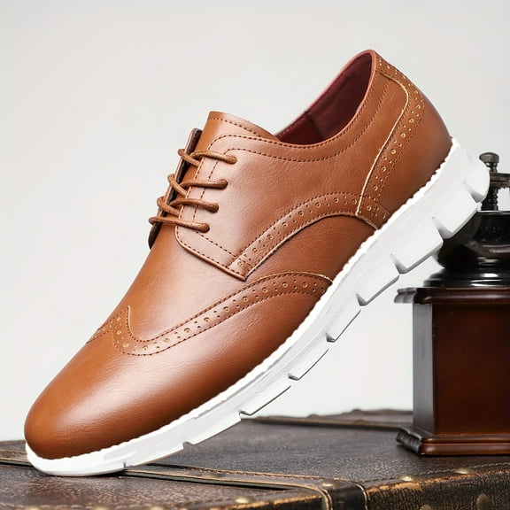 Men's Formal & Casual Dress Shoes - Lace-Up Business Wedding Shoes, Non-Slip Rubber Sole, All-Season Brown for Office, Events, Everyday - Comfortable Formal Footwear, Event Footwear, Stylish Laceup