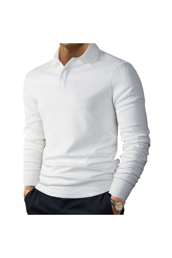 Men's Formal Casual Shirt, Long Sleeve with Woven Jacquard Detail, Perfect for Holiday Gatherings & Upscale Casual Wear White 2XL