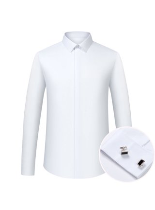 Men's White French Cuff Dress Shirt - Slim Fit, Wrinkle Free, Tailored By AZAR
