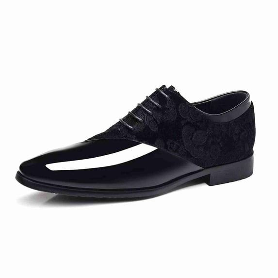 Men's Formal Dress Shoes with Embossed Floral Pattern, Formal Lace-Up Dress Shoes for Wedding & Party
