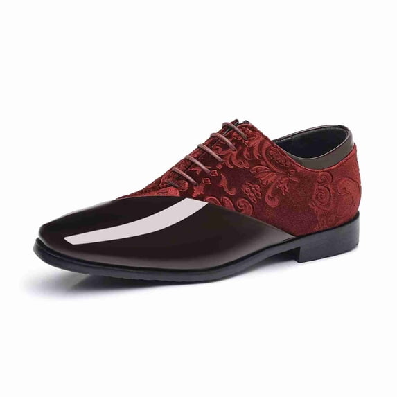 Men's Formal Dress Shoes with Embossed Floral Pattern, Formal Lace-Up Dress Shoes for Wedding & Party