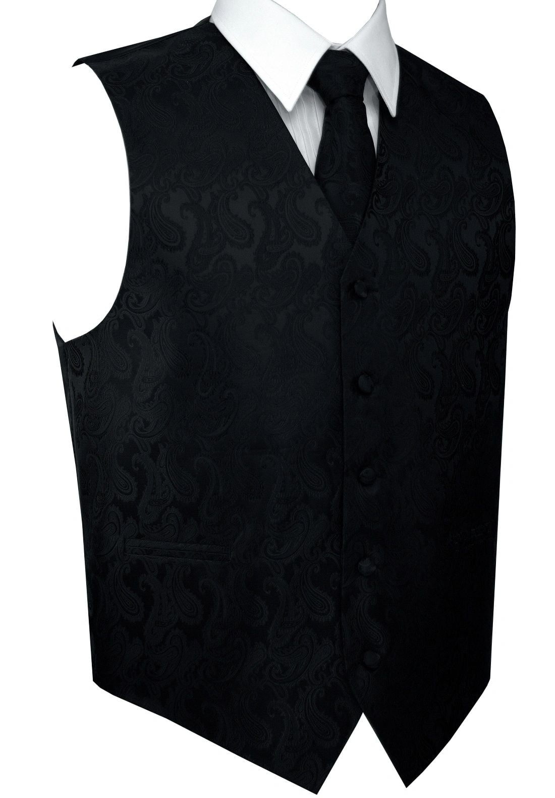 Men's Formal, Prom, Wedding, Tuxedo Vest, Tie & Hankie Set in Black Paisley L