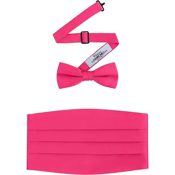Men's Formal Satin Bowtie and Cummerbund Set - Hot Pink, By S. H. Churchill