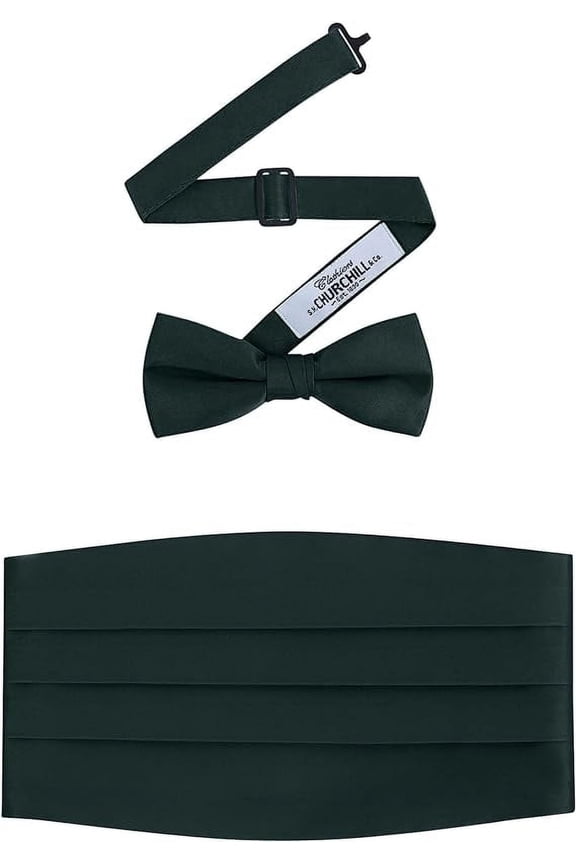 Men's Formal Satin Bowtie and Cummerbund Set - Hunter Green, By S. H. Churchill