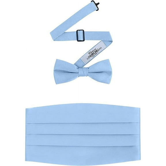 Men's Formal Satin Bowtie and Cummerbund Set - Light Blue, By S. H. Churchill