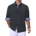 thumbnail image 1 of Men's Formal Shirts Plaid Collar Long Sleeve Button Down Dress Shirt M Navy Blue, 1 of 6