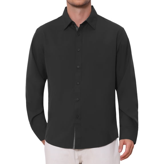Men's Formal Shirts Plaid Collar Long Sleeve Button Down Dress Shirt XL Black