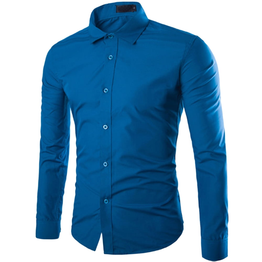 Men's Formal Slim Fit Button Down Shirts Business Long Sleeve Shirt Sky