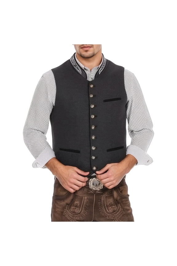 Men's Formal Slim Fit Button Front Vest Adjustable Groom Wedding Party Oktoberfest Versatile Layering Piece with Pocket