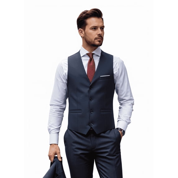 Men's Formal Slim Suit Vest V Neck Button Down Solid Waistcoat with Patch Pockets for Wedding Business M