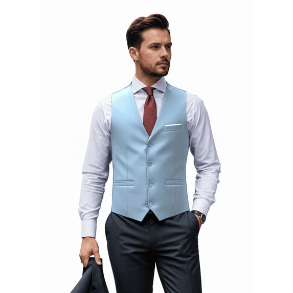 Men's Formal Slim Suit Vest V Neck Button Down Solid Waistcoat with Patch Pockets for Wedding Business L