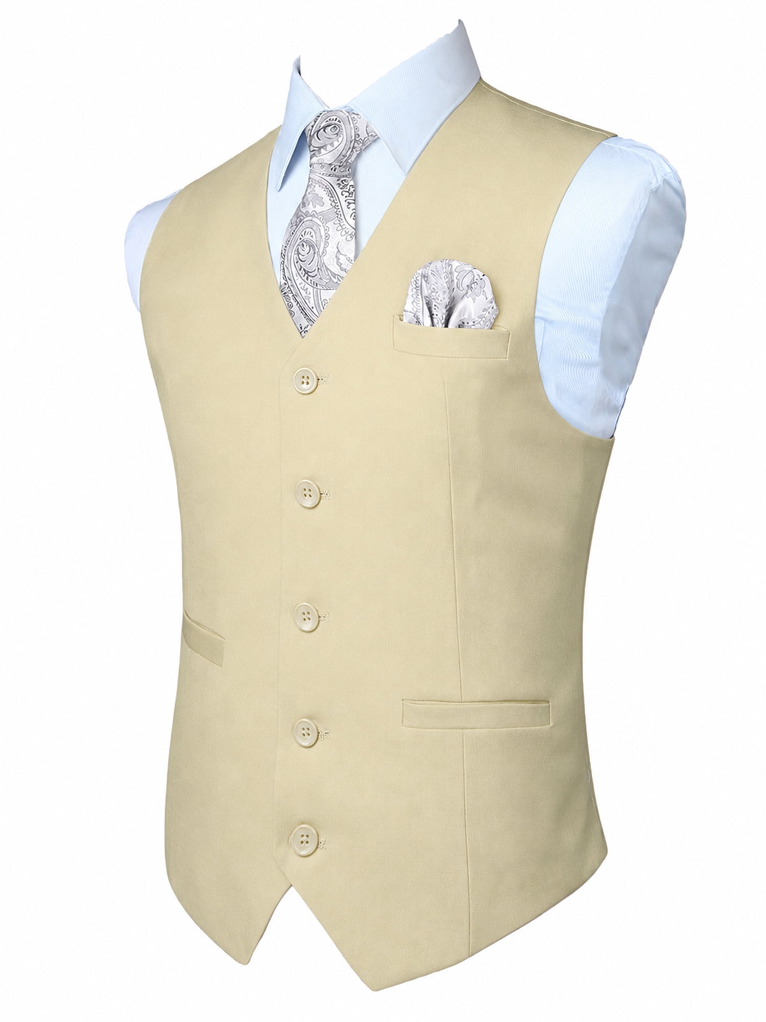 Sumtumn Men's Beige Suit Vests Formal Slim Fit Dress Vest Casual Lightweight Wedding Prom 2XL