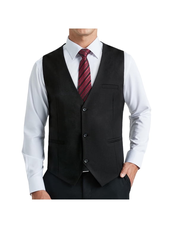 Men's Suit Vest Black Business Formal Dress Waistcoat Vest with 3 Pockets for Suit or Tuxedo S