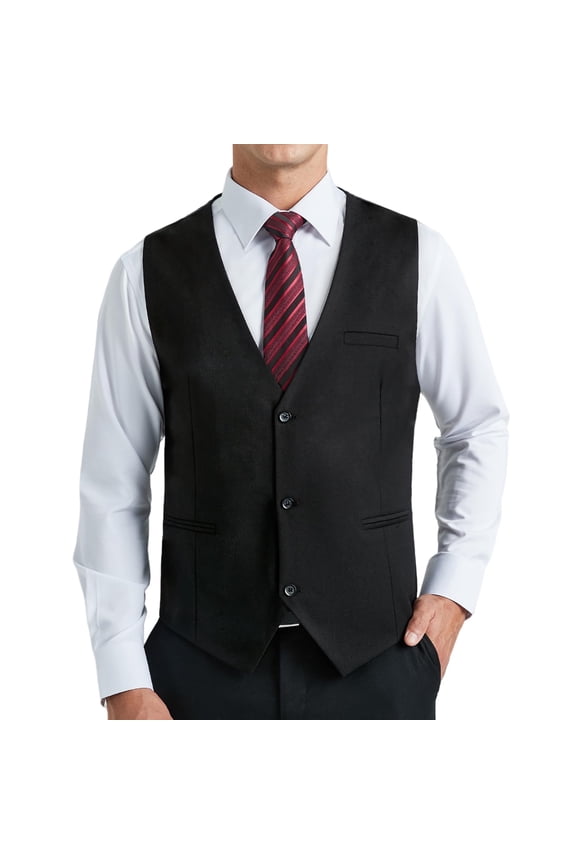 Men's Suit Vest Black Business Formal Dress Waistcoat Vest with 3 Pockets for Suit or Tuxedo L