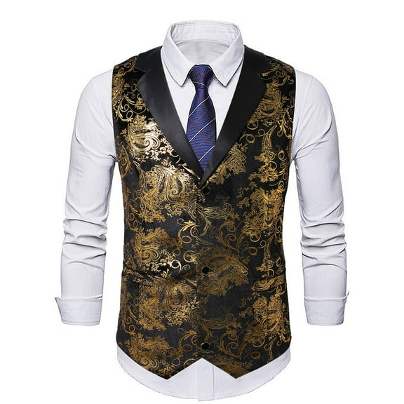 Men's Formal Suit Vest Casual Wedding Party Paisley Vest V-Neck Button Suit Vest Tuxedo Waistcoat