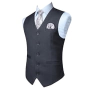 Men's Formal Suit Vest Dark Grey Casual Business Dress V-Neck Waistcoat Slim Fit Vests Wedding 3XL