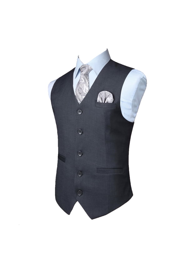 Men's Formal Suit Vest Dark Grey Casual Business Dress V-Neck Waistcoat Slim Fit Vests Wedding 4XL