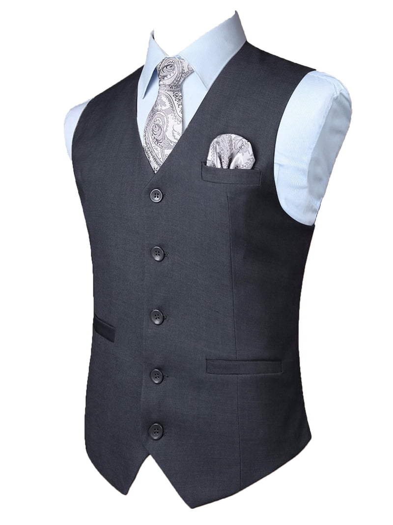 Sumtumn Men's Formal Suit Vest Dark Grey Casual Business Dress V-Neck Waistcoat Slim Fit Vests Wedding M, Size: Medium, Gray