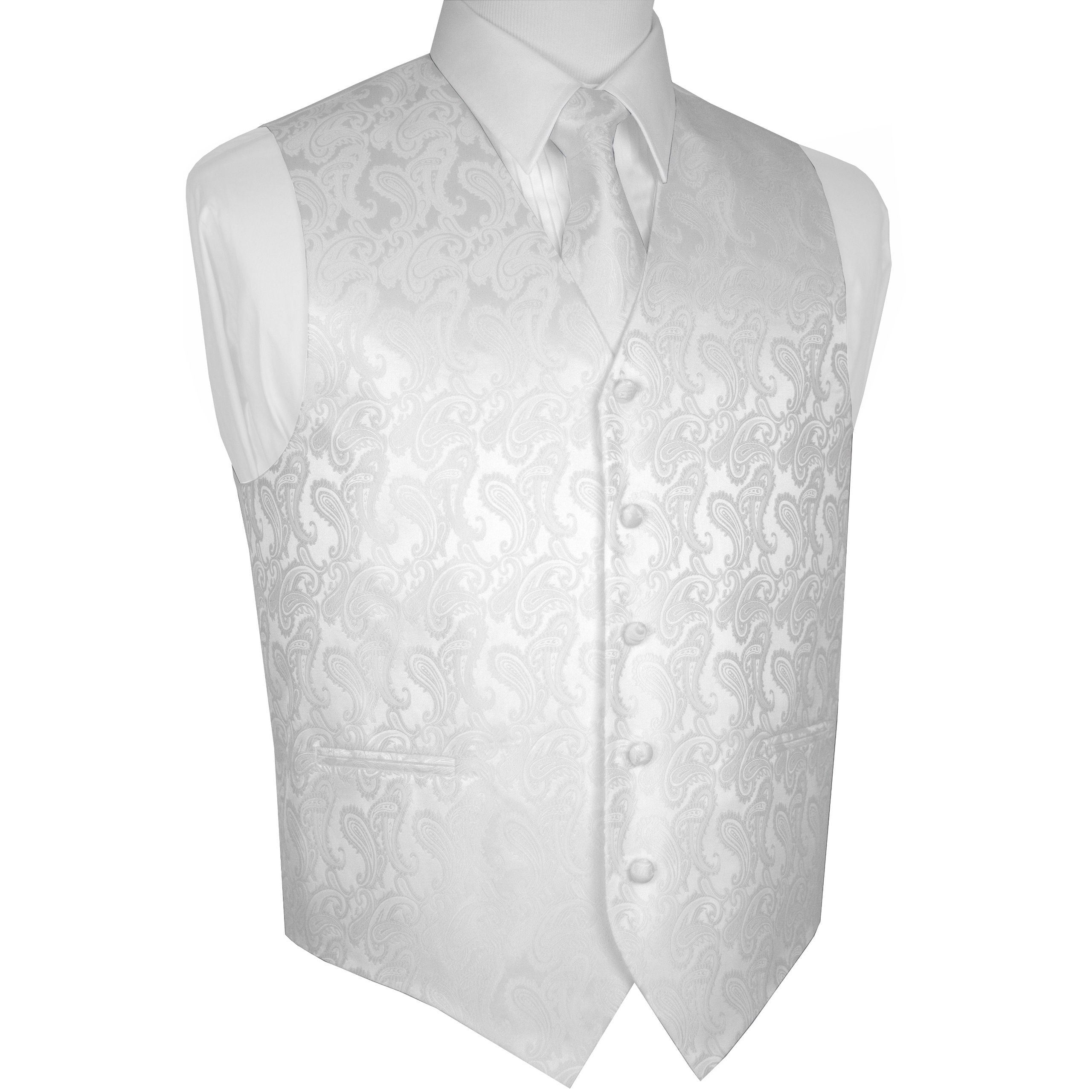 Men's Formal, Wedding, Prom, Tuxedo Vest, Tie u0026 Hankie set in White Paisley  - Walmart.com