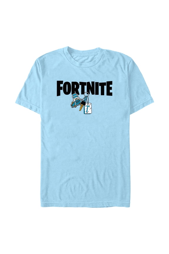 Men's Fortnite Battle Bus Keychain Logo Graphic Tee Light Blue X Large