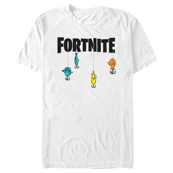 Men's Fortnite Fishing Lure Black Logo Graphic Tee White X Large