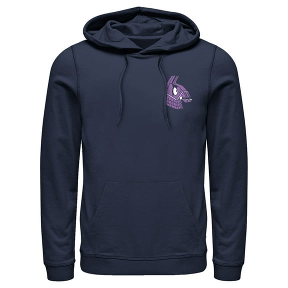 Men's Fortnite Llama Pinatas Pocket Logo Pull Over Hoodie Navy Blue 2X Large