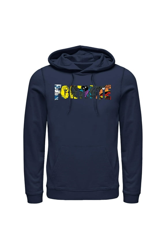 Men's Fortnite Logo Character Fill Pull Over Hoodie Navy Blue Small