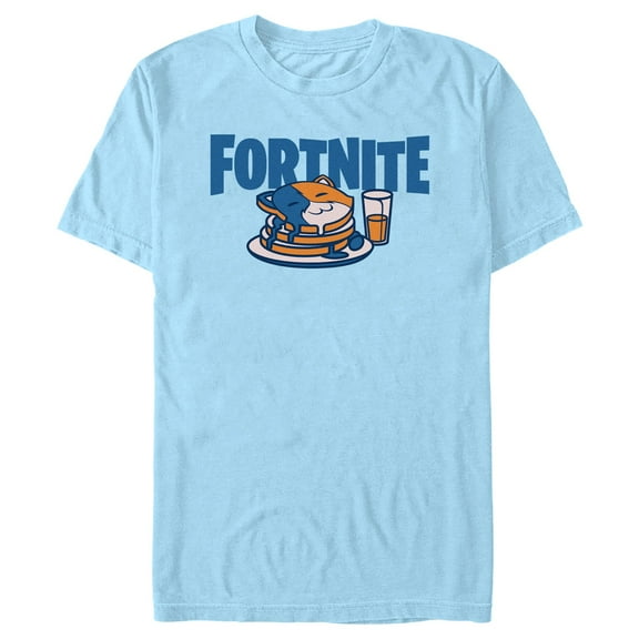 Men's Fortnite Meowscles Pancakes  Graphic Tee Light Blue X Large