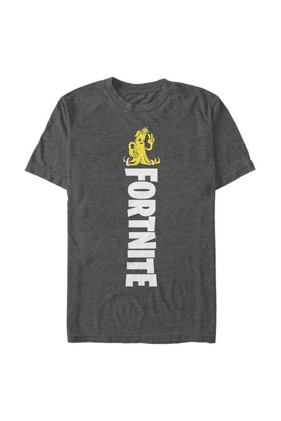 Men's Fortnite Peely Peace Sign Logo Graphic Tee Charcoal Heather 3X Large