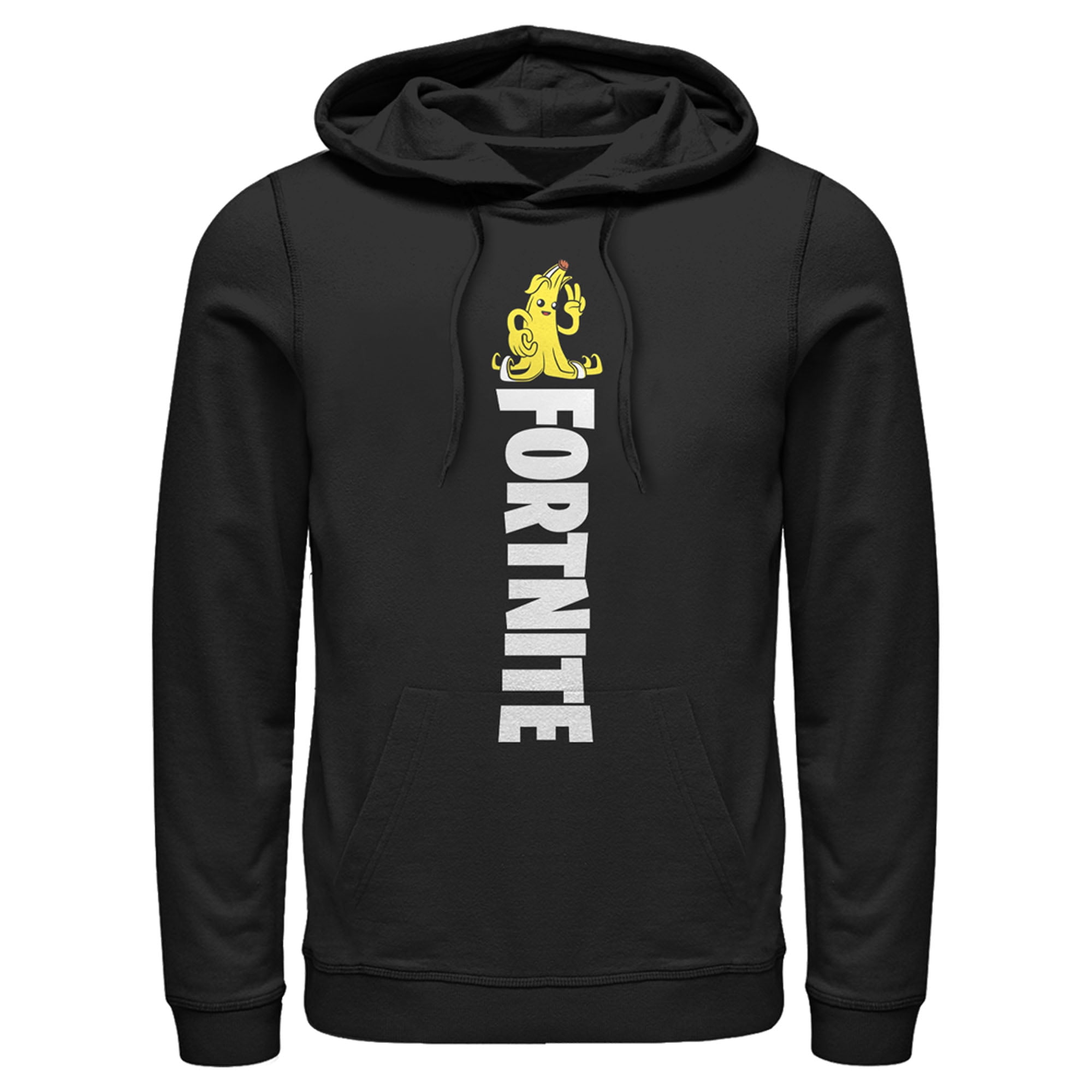 Men s Fortnite Peely Peace Sign Logo Pull Over Hoodie Black Small Walmart