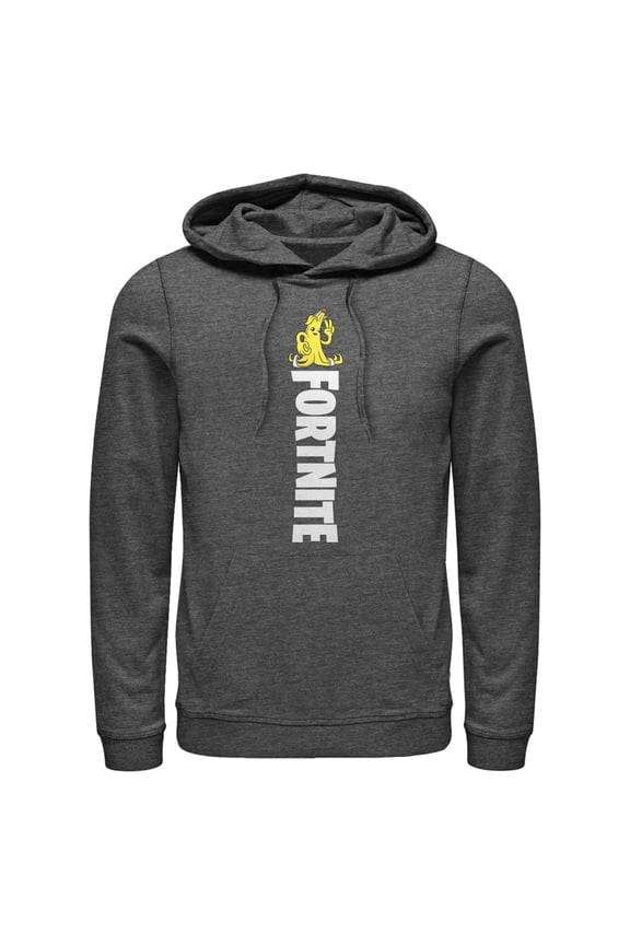 Men's Fortnite Peely Peace Sign Logo Pull Over Hoodie Charcoal Heather X Large