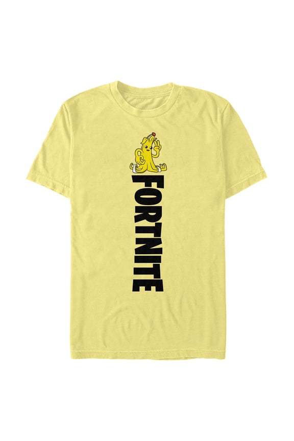 Men's Fortnite Peely Peace Sign Vertical Logo Graphic Tee Banana 2X Large