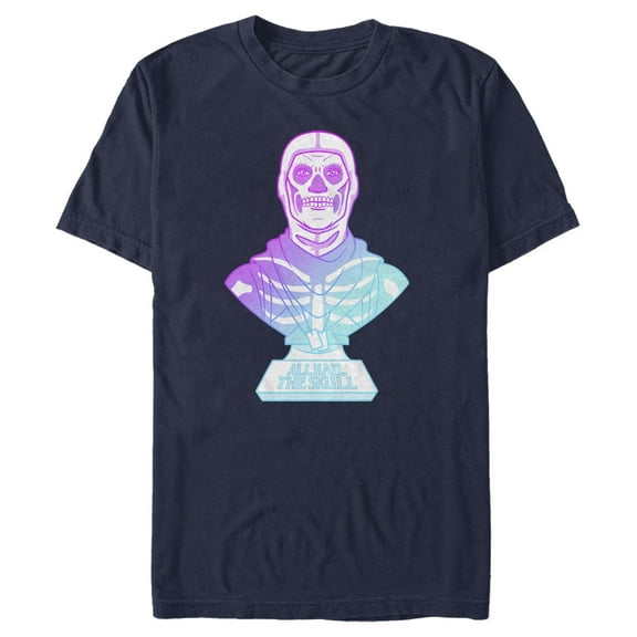 Men's Fortnite Skull Trooper All Hail Glow Graphic Tee Navy Blue Medium