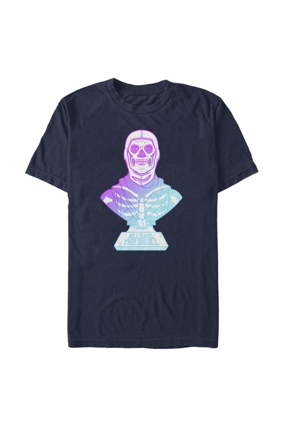 Men's Fortnite Skull Trooper All Hail Glow Graphic Tee Navy Blue Medium