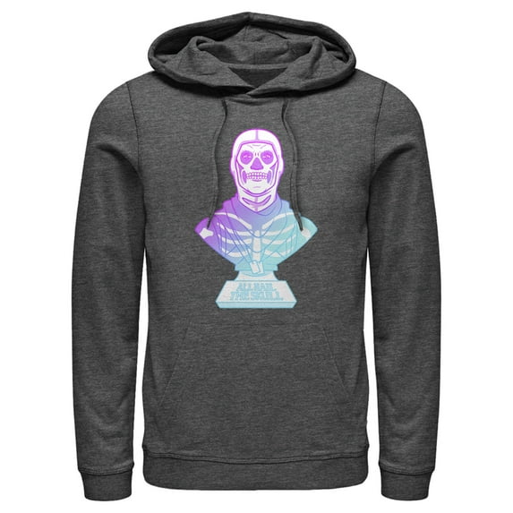 Men's Fortnite Skull Trooper All Hail Glow Pull Over Hoodie Charcoal Heather X Large