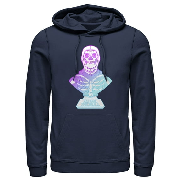 Men's Fortnite Skull Trooper All Hail Glow  Pull Over Hoodie Navy Blue 2X Large