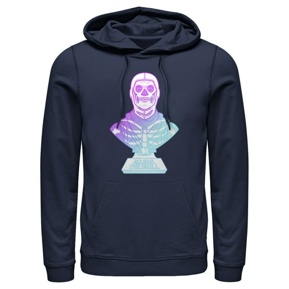 Men's Fortnite Skull Trooper All Hail Glow Pull Over Hoodie Navy Blue Large